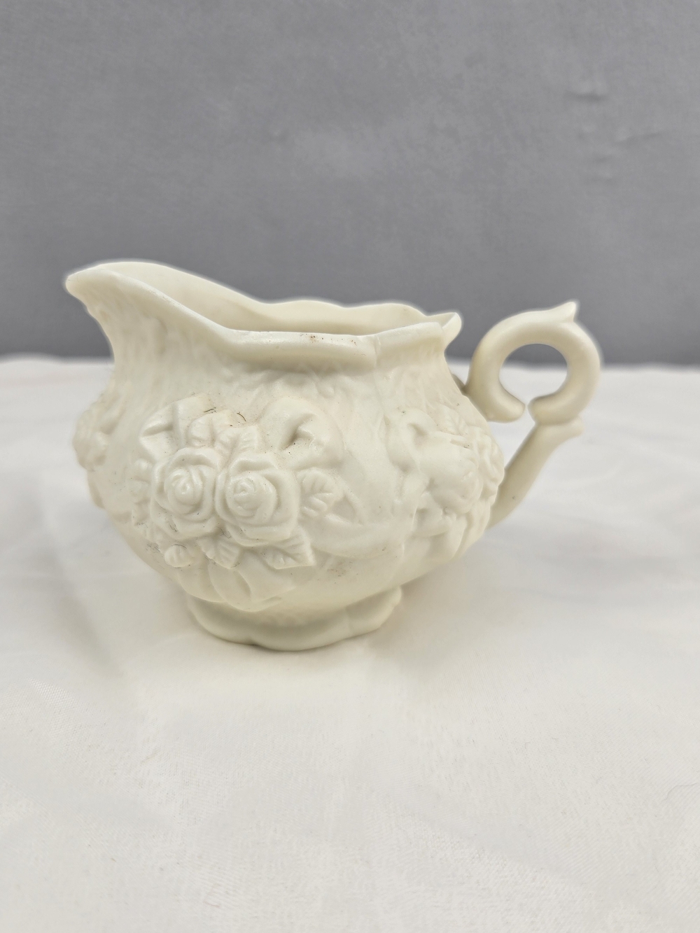 Cream Floral Relief Ceramic Creamer - Unbranded